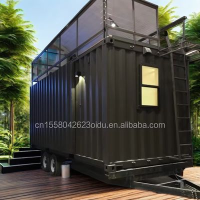 Diseño moderno de acero de color personalizado fabricado con instalación rápida Casas modulares prefabricadas en ruedas para remolque móvil de campamento