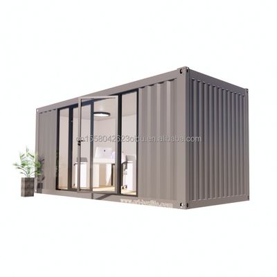Casa de contenedores modular prefabricada de 20 pies con gran cuarto de sol de vidrio de un solo lado y ventanas de aleación de aluminio