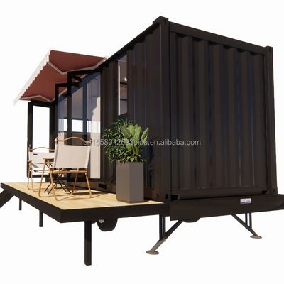 Casa de contenedores de mini móvil moderno con marco de acero de acero galvanizado y ruedas de material de paneles de sándwich