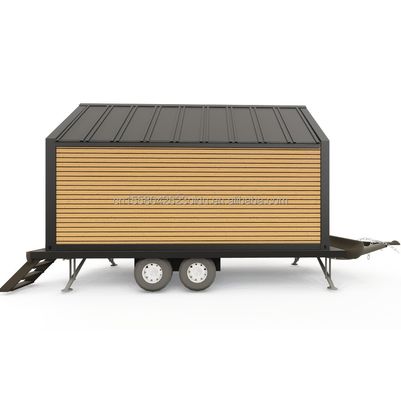 Tubos cuadrados de acero galvanizado Casa de contenedores de madera triangular moderna sobre ruedas para ventas de café al aire libre y estilo de diseño