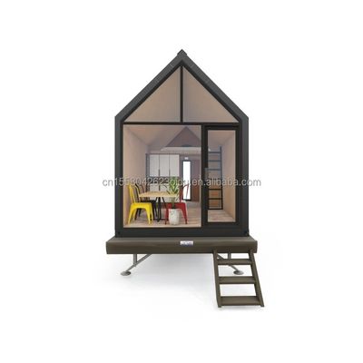 Tubos cuadrados de acero galvanizado Casa de contenedores de madera triangular moderna sobre ruedas para ventas de café al aire libre y estilo de diseño