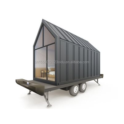 Tubos cuadrados de acero galvanizado Casa de contenedores de madera triangular moderna sobre ruedas para ventas de café al aire libre y estilo de diseño
