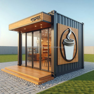 Panel de sandwich de onda de pared de 50 mm Hotel Contenedor emergente Café Restaurante Bar Café Quiosco Booth con Casa prefabricada de acero