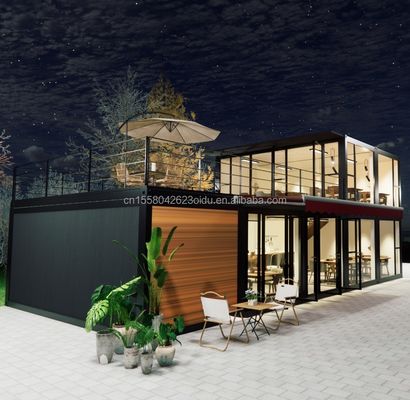 Casa prefabricada de aluminio de aleación de ventanas de 2 dormitorios para tienda o apartamento en casa de contenedores de paquete plano moderno de 20 pies / 40 pies tamaño