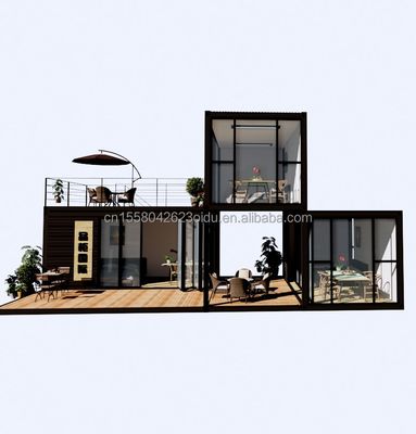 Lujo al aire libre Dos dormitorios de diseño moderno Casa de contenedores prefabricada con acero plano y panel de sándwich al aire libre