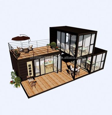 Lujo al aire libre Dos dormitorios de diseño moderno Casa de contenedores prefabricada con acero plano y panel de sándwich al aire libre
