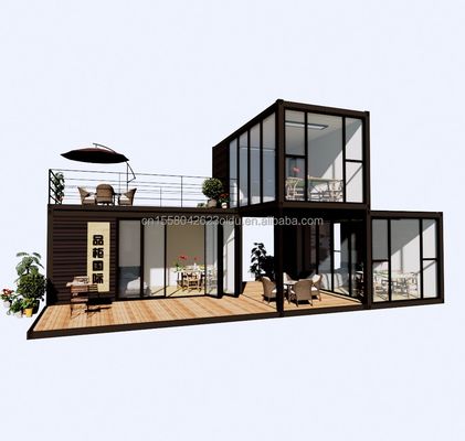 Lujo al aire libre Dos dormitorios de diseño moderno Casa de contenedores prefabricada con acero plano y panel de sándwich al aire libre