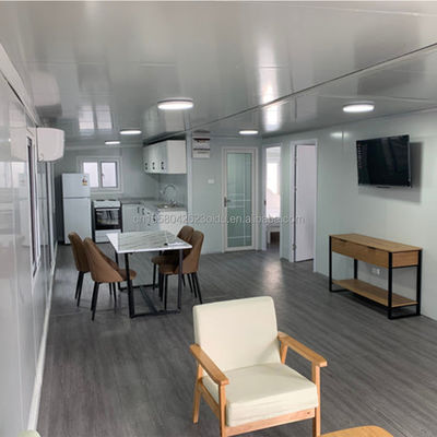 Casa prefabricada de contenedores a prueba de huracanes de 2 dormitorios, expandible, casa portátil con panel de sándwich, diseño moderno.