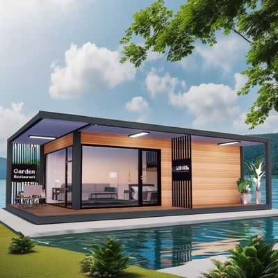 Casa de contenedores prefabricada de diseño moderno de 20 pies / 40 pies con casa de vidrio de madera