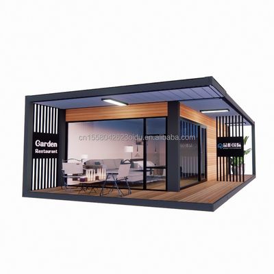 Casa de contenedores prefabricada de diseño moderno de 20 pies / 40 pies con casa de vidrio de madera