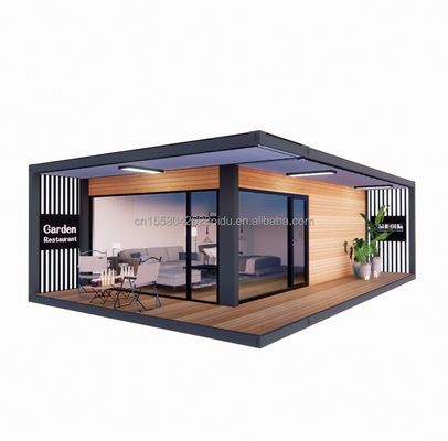 Casa de contenedores prefabricada de diseño moderno de 20 pies / 40 pies con casa de vidrio de madera