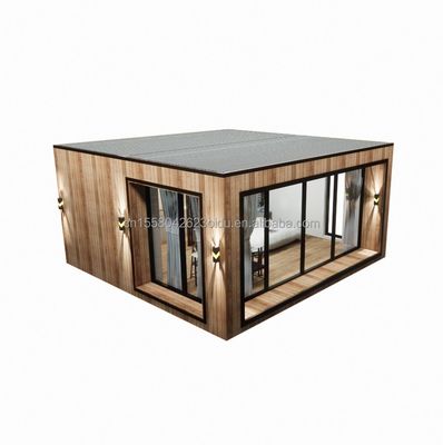 Casa de contenedores prefabricada de vidrio de madera con color personalizado y casa de contenedores de 40 pies