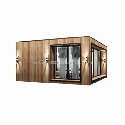 Casa de contenedores prefabricada de vidrio de madera con color personalizado y casa de contenedores de 40 pies