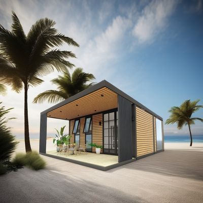 Contenedor de madera exterior Casa de lujo Jardín Casa pequeña con 2-3 dormitorios para familias y hoteles Ventanas de aleación de aluminio