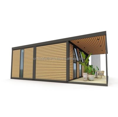 Contenedor de madera exterior Casa de lujo Jardín Casa pequeña con 2-3 dormitorios para familias y hoteles Ventanas de aleación de aluminio