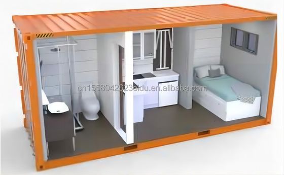 Acero exterior y panel de sándwich Casa de contenedores de paquete plano con baño hecha de 20 pies / 40 pies