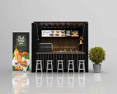 Estructura principal 20ft Contenedor Bar de café de comida rápida Mini tienda emergente Casas de café con tubos cuadrados de acero galvanizado