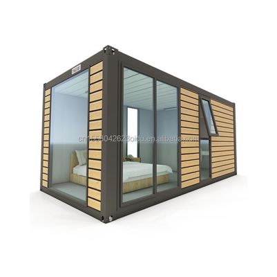 Casa de contenedores de acero prefabricada moderna de 20 pies de color de madera vivienda prefabricada residencial casa pequeña habitación de hotel de pareja