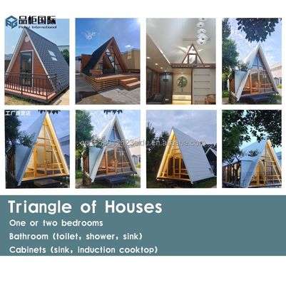 Casa de contenedores de forma triangular Casas de madera Prefabricadas Casa con pared 50/75/100mm Panel de sándwich de onda