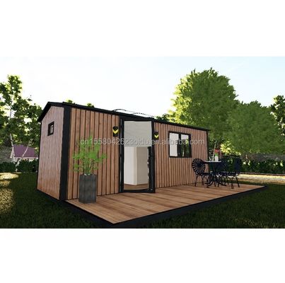 Casas de madera de colores personalizados para la familia hechas de paneles de sandwich de acero y tubos cuadrados de acero galvanizado