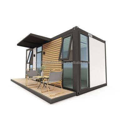 Contenedor de paquete plano UE de lujo moderno personalizado de 20 pies Casa de madera prefabricada con estructura de acero Jardín prefabricado en estilo de diseño moderno de mediados de siglo