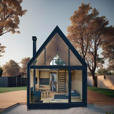 Villa prefabricada de dos pisos con diseño de marco A y contenedor triangular hecho de tubos cuadrados de acero galvanizado