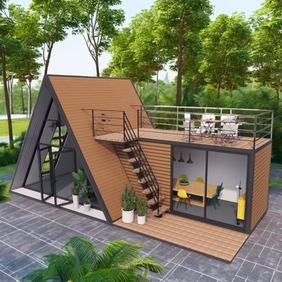 Ventanas de aleación de aluminio de lujo moderna de marco A Villa de baja altura modular prefabricada con aislamiento térmico Casa triangular para apartamento
