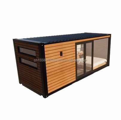 Diseño moderno exterior Contenedor expandible Casa Estructura de madera prefabricada Gran salón de sol de vidrio para familia Hotel de pareja