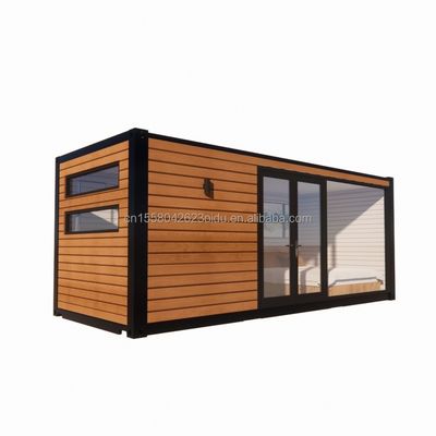 Diseño moderno exterior Contenedor expandible Casa Estructura de madera prefabricada Gran salón de sol de vidrio para familia Hotel de pareja