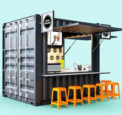 Estructura principal Tubos cuadrados de acero galvanizado Bar móvil de 10 pies Tienda de café para contenedores de envío de 20 pies Tienda de café de jardín