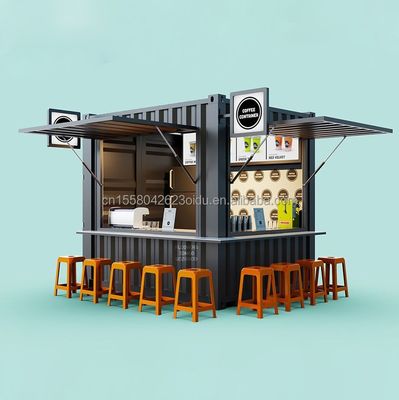 Estructura principal Tubos cuadrados de acero galvanizado Bar móvil de 10 pies Tienda de café para contenedores de envío de 20 pies Tienda de café de jardín