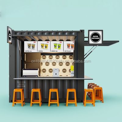 Estructura principal Tubos cuadrados de acero galvanizado Bar móvil de 10 pies Tienda de café para contenedores de envío de 20 pies Tienda de café de jardín