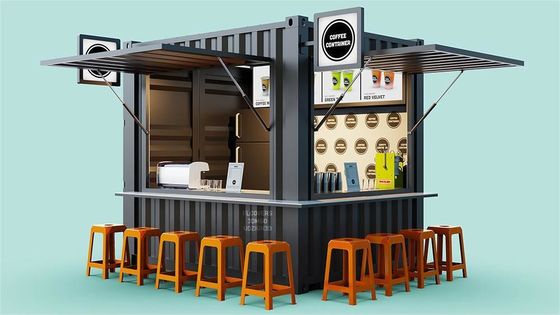 Estructura principal Tubos cuadrados de acero galvanizado Bar móvil de 10 pies Tienda de café para contenedores de envío de 20 pies Tienda de café de jardín