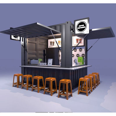 Estructura principal Tubos cuadrados de acero galvanizado Bar móvil de 10 pies Tienda de café para contenedores de envío de 20 pies Tienda de café de jardín