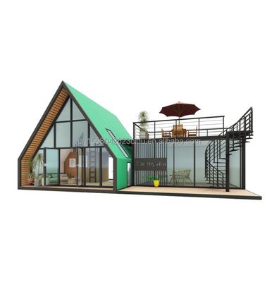 Casa de contenedores prefabricada con ventanas de aleación de aluminio en diseño de triángulo de acero