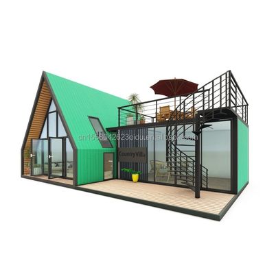 Casa de contenedores prefabricada con ventanas de aleación de aluminio en diseño de triángulo de acero