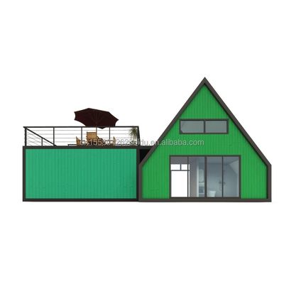 Casa de contenedores prefabricada con ventanas de aleación de aluminio en diseño de triángulo de acero