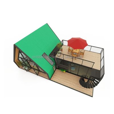 Casa de contenedores prefabricada con ventanas de aleación de aluminio en diseño de triángulo de acero