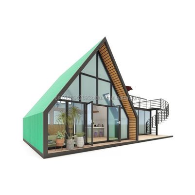 Casa de contenedores prefabricada con ventanas de aleación de aluminio en diseño de triángulo de acero