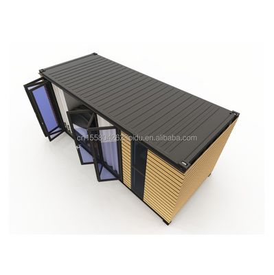 Cuadro de acero acero galvanizado curvado 180g para estudio de 20 pies Paredes exteriores de madera Contenedor de envío Casa Casas de contenedores elegantes