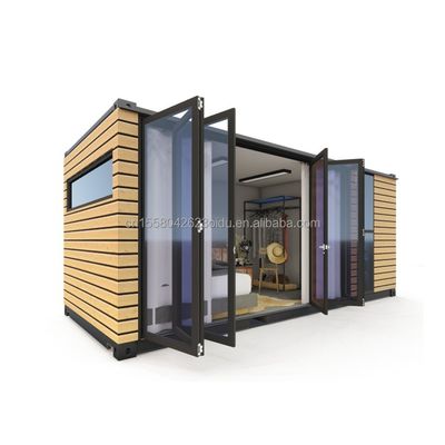 Cuadro de acero acero galvanizado curvado 180g para estudio de 20 pies Paredes exteriores de madera Contenedor de envío Casa Casas de contenedores elegantes