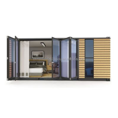 Cuadro de acero acero galvanizado curvado 180g para estudio de 20 pies Paredes exteriores de madera Contenedor de envío Casa Casas de contenedores elegantes