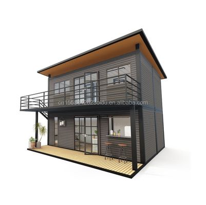 Estructura principal Tubos cuadrados de acero galvanizado de madera 4 dormitorios Bilayer Prefab Casa de contenedores expandible Diseño para centro comercial