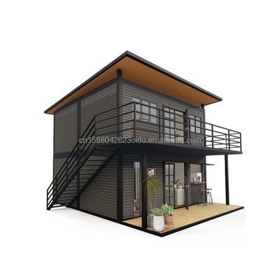 Estructura principal Tubos cuadrados de acero galvanizado de madera 4 dormitorios Bilayer Prefab Casa de contenedores expandible Diseño para centro comercial