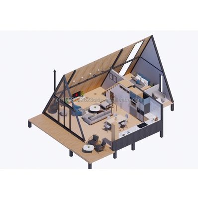 Color personalizado Diseño de habitaciones de hotel de lujo Casa triangular Contenedor para familia o villa hecha de tubos cuadrados de acero galvanizado