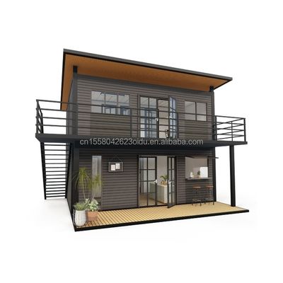 Estructura principal Tubos cuadrados de acero galvanizado de madera 4 dormitorios Bilayer Prefab Casa de contenedores expandible Diseño para centro comercial