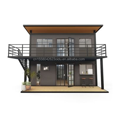 Estructura principal Tubos cuadrados de acero galvanizado de madera 4 dormitorios Bilayer Prefab Casa de contenedores expandible Diseño para centro comercial