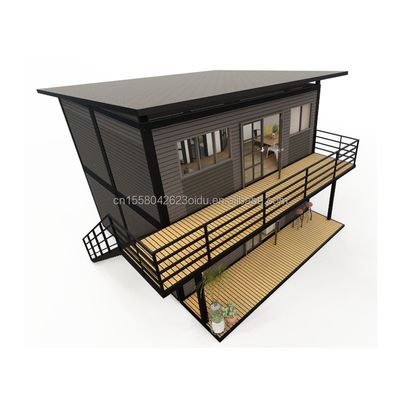 Estructura principal Tubos cuadrados de acero galvanizado de madera 4 dormitorios Bilayer Prefab Casa de contenedores expandible Diseño para centro comercial