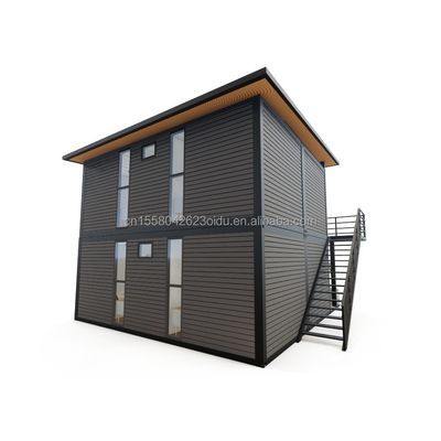 Estructura principal Tubos cuadrados de acero galvanizado de madera 4 dormitorios Bilayer Prefab Casa de contenedores expandible Diseño para centro comercial