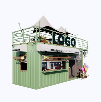 Portable 10ft 20ft Estructura de acero prefabricada Casas de contenedores Bar móvil Tienda para comida rápida Pared 50mm Panel de sándwich de onda